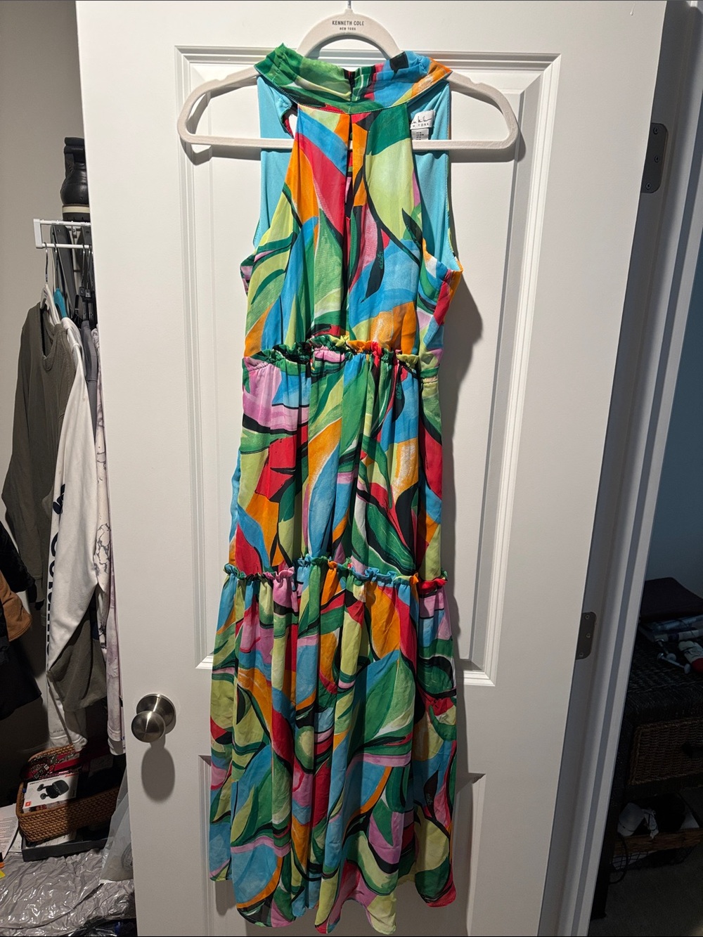 Colorful Abstract Print Halter Maxi Dress